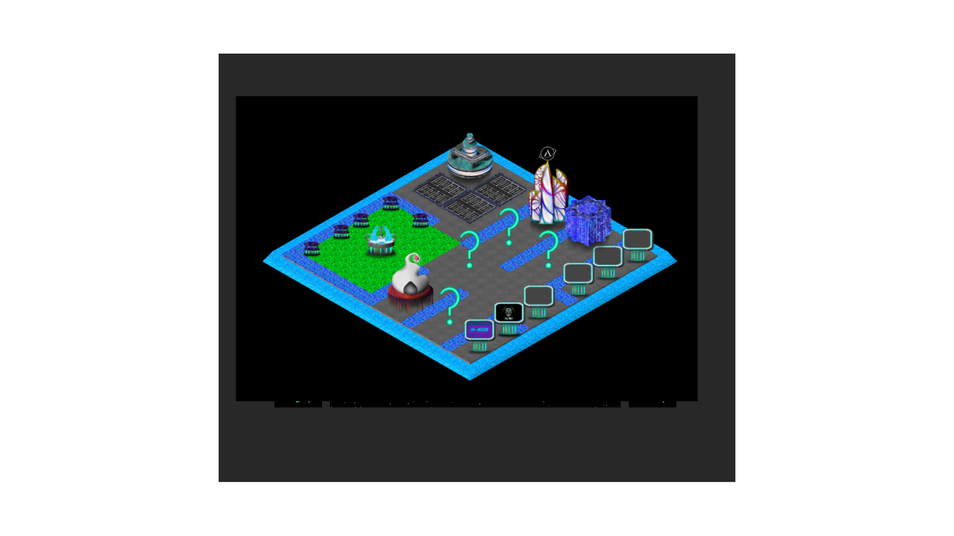 An older game planet with community display screens
